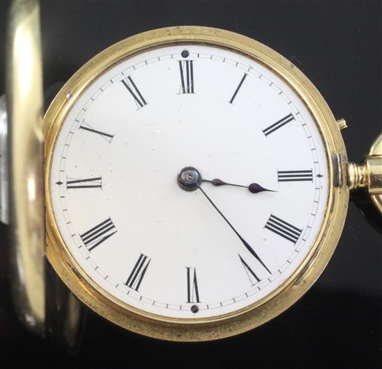 An early 20th century 18ct gold half hunter fob watch,